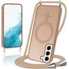 Knrlqim Magnetica Cover con Cordino per Samsung Galaxy S22 5G, Compatibile con Magsafe,Custodia con Laccio Collana Tracolla Corda,Traslucida Opaca Hard PC Sottile Antiurto Protettiva Case,Cachi