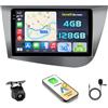 Hikity 4+128G Android 15 Autoradio per Seat Leon MK2 2005-2012 con Wireless Carplay Android Auto, 9 Pollic Incell Schermo Tattile Supporto BT/GPS/WiFi/FM/RDS+Retrocamera+MIC