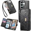 Ysnzaq Portafoglio Cover per Samsung Galaxy S26 Ultra HY Nero | Motivo Floreale in Rilievo Libro Cover, Pelle PU Flip Case con Porta Carte, Laccio, Stand per Samsung S26 Ultra