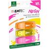 EMTEC Lotto di 3 Clés USB 2.0 C410 Neon - 16Go (Arancione/Giallo/Rosa)