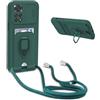 YFSYLL Cover Compatibile con Xiaomi Redmi Note 11/Redmi Note 11S 4G con Cordino,Custodia con Cordino Silicone Cover,Protezione Fotocamera,360°Anello Supporto,Porta Carte,Verde Scuro