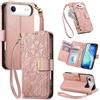 Fertuo Cover per iPhone Air, Fiori Custodia a Libro Portafoglio Antiurto in Pelle PU Flip Case Interna Silicone con Porta Carte, Supporto, Chiusura Magnetica e Cinturino, Rosa