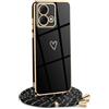HomiTunky Custodia con Collana per Motorola Moto G84 5G, Cover Donna Cuore amore con Cordino, Case con Laccio Tracolla Elettrolitico TPU Cover con Collana per Motorola Moto G84 5G,Nero