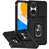 Nikaque Custodia per telefono Huawei Honor X7, protezione per fotocamera scorrevole, antiurto, con cavalletto ad anello, supporto magnetico per auto, resistente copertura per CMA-LX2 CMA-LX1, nero