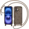 Coiwxmoi Cover con Cordino per iPhone 16, Aesthetic Fiocco Disegni Ragazze Custodia con Corda Tracolla Laccio Collana, Sottile Silicone TPU Antiurto Protettiva Case per iPhone 16, Marrone