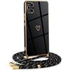 HomiTunky Custodia con Collana per Oppo Find X3 Pro, Cover Donna Cuore amore con Cordino, Case con Laccio Tracolla Elettrolitico TPU Cover con Collana per Oppo Find X3 Pro,Nero