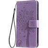 SEAHAI Cover per Motorola Moto G34 5G / Moto G45 5G Portafoglio, Custodia con Bella Foglie e Gatto in Rilievo Design in Pelle Custodia, Antiurto Case Custodia, Lavanda