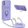 YFSYLL Cover Compatibile con Xiaomi Poco M3 / Redmi 9T con Cordino,Custodia con Cordino Silicone Cover,Protezione Fotocamera,360°Anello Supporto,Porta Carte,Viola