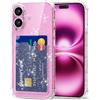 Svanove per iPhone 16 Plus Custodia con Slot, Trasparente con Porta Carte Fotocamera Case Protettiva, Sottile Protezione Silicone Portafoglio Cover Antiurto Slim Custodia, Chiaro Glitter