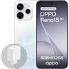 OPPO Reno15 5G Smartphone Android, 8+512GB, Display AMOLED 6.59 120Hz HDR10+, Ritratto Telefono Vibe 3.5X, Batteria 6500mAh, Snapdragon 7 Gen 4, IP69, con Caricatore 80W SUPERVOOC, Aurora White