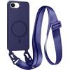 FMPCUON FNPCUON Cover Magnetica con Cordino per iPhone 16E Compatibile con MagSafe,Ricarica Wireless, Placcatura Disegno Custodia con Collana Laccio Tracolla Regolabile Case.Blu