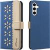 BLOTECH Pizzo Traforato Cover per Samsung Galaxy A25 5G Cellulare PU Cuoio Pizzo Traforato Portafoglio Custodia Libro Elegante 3 Porta Carte Flip Wallet Case per Samsung Galaxy A25 5G - Blu