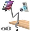 AboveTEK Supporto da scrivania in alluminio, braccio regolabile a 360° con morsetto per tablet a molla in metallo e supporto magnetico, adatto per iPad Pro/iPhone/Samsung da 4 a 13 pollici