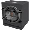 JBL BassPro 8 subwoofer attivo 8 pollici (200 mm), 100 W RMS / 240 W picco, amplificatore integrato, bass reflex, ingressi RCA e alto livello, bass boost, telecomando, compatto e potente