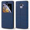 Shantime Custodia Flip in Pelle con Finestra Compatibile con Samsung Galaxy J6 2018, Display Visibile, Chiusura Magnetica Invisibile e Slot Carta(Blu)