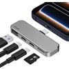 ZIKE Hub USB C iPhone, adattatore 4 in 1 Type-C per trasferimento dati, lettore di schede Micro SD/TF, USB 3.2 Gen2 10 Gbps *2, USB-A e hub di ricarica PD3.0 per iPhone 16/15 Pro/Pro