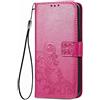 WBWONE Leather Folio Cover per OPPO A98 5G, Trifoglio Fortunato Custodia in Pelle PU Magnetica Libro Flip Portafoglio Case con [Funzione Stand]. Rosso