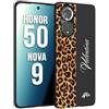 CUSTOMIZZA - Custodia cover nera morbida in tpu compatibile per Huawei Nova 9 - Honor 50 custom nome scritta leopardato maculato donna marrone leopard