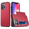 FERLAN Compatibile con Cover Portafoglio per iPhone 14 Pro,con Porta Carte,TPU Bumper Silicone Slot Nascosto Scorrevole (Rosso)