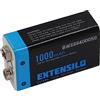 EXTENSILO batteria da 9V per diversi dispositivi (1Ah, 9V, Li-Poly), ready-to-use, con Micro USB