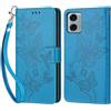 KENHONER Compatibile Cover con Motorola Moto G24/ G04/ G04S/ E14,Premium Pelle PU Portafoglio Flip Libro Custodia Cover per Motorola G24 Power [Protezione Completa] (Blu Farfalla)