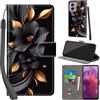 PHINIENLAND Cover per Motorola Moto G24 / E14 custodia portafoglio Fiori | 3 scomparti carte, 1 tasca banconote, Chiusura magnetica, Supporto, Pelle PU flip cover per Moto G04 / G04s