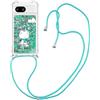 SNCLET Custodia con Cordino per Google Pixel 8a Custodia in Silicone Protettivo Bling Liquido Quicksand Case Morbida Cover con Collana Regolabile Cordino Case per Google Pixel 8a,Unicorno Verde