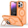 Mixroom - Cover Cavalletto per iPhone 15 PRO MAX Custodia Supporto Stand Invisibile Pieghevole Compatibile con MagSafe Cerchio Magnetico Integrato Arancione C06