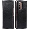 COQUE Custodia Galaxy Z Fold 2 5G, guscio in pelle sottile modello Crazy Horse con custodia per penna touch, custodia pieghevole per Samsung Galaxy Z Fold 2 5G-Nero