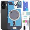 LNONLS 16 Vetro posteriore di ricambio per iPhone 16 Cover posteriore in vetro con telaio impermeabile e obiettivo della fotocamera+Kit di attrezzi di riparazione professionale (nero)
