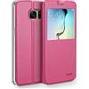 doupi Deluxe Finestra FlipCase per Samsung Galaxy S7, Protezione Custodia Ultra Slim Magnete Flip Cover Protettiva Book Style Etui Stare in Piedi, Rosa Rosso