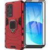 ESTH® Custodia per Oppo Reno6 Pro 5G con 2 Pezzi Pellicola Protettiva, 360° Rotante Staffa [Compatibile con Supporto Magnetico per Auto], Cover Paraurti PC+TPU, Rosso