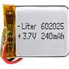 Liter energy battery Batteria 602025 LiPo 3.7V 240mAh 0.888Wh 1S 5C Liter Energy Battery per l'elettronica Ricaricabile Telefono Portatile Smartwatch Orologio GPS - Non adatto per Radiocomando 27x20x6mm (240mAh|602025)