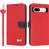 TAUYN Custodia per Google Pixel 7A, PU Pelle Flip Cover Antiurto TPU Custodie, Slot per Schede & Supporto Funzione, con Cordino -Rosso