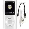 Tomvorks Lettore MP3 Portatile, qualità Senza Perdite, Supporta Fino a 64 GB di Memoria, 8 Ore di Riproduzione, Materiale in Lega di Alluminio, per Scheda di Memoria MYMAHDI (Argento)