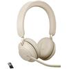 Jabra Evolve2 65 Wireless PC Headset - Noise Cancelling, Tutte le piattaforme, USB-A dongle, Colore Beige, Stereo