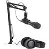 Audio-Technica AT2005USBPK - Microfono vocale per streaming e podcasting, include uscite USB e XLR, braccio regolabile e cuffie monitor, colore: nero