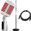 Pronomic DM-66R Microfono dinamico vocale Set - Vintage microfonico vocale retrò - Set economico con asta microfonica e cavo XLR - Argento/rosso