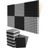 BRIUERG Confezione da 12 pannelli adesivi in schiuma fonoassorbente, 5 x 30 x 30 cm, design in schiuma acustica, per studio, nero + grigio