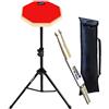 Keepdrum DP-RD Set Practice Pad Rosso con treppiede e custodia + bacchette per batteria 1 paio