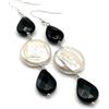 Generico Orecchini con Onice Nero, Pendenti con Perle Barocche Bianche, Argento 925, Gioielli Classici, Bijoux Matrimonio, Regalo per Donne