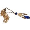 Handmade Collana lunga con catene in ottone dorato, pendente a ventaglio in foglia di palma in resina, madreperla in oro rosso