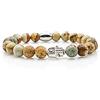 Generic Bracciale con perline Bracciale con diaspro Bracciale con perline beige Mano di Fatima argento 8 mm in acciaio inossidabile (Fatima)