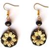 Meraki Studio Orecchini mandala/fiore, orecchini eleganti, beige/nero/dorato, orecchini tessili con cristalli di vetro, Gioielli all'uncinetto, Made in Italy, Bijoux da donna, Lavorazione Artigianale
