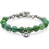 Handmade Bracciale semirigido con pietre naturali di Avventurina verde, inserti e ciondolo in acciaio. Pietra del segno dei Toro.