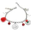 Handmade Bracciale Catena Acciaio a Tema Piccolo Principe con Charms e Disegno | Bracciale Piccolo Principe con Ciondolo Disegno e Ciondoli Asteroide e Rosa Fatti a Mano, Idea Regalo Maestre