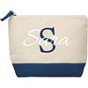 Vero Bijoux Pochette Donna In Cotone Riciclato - Personalizzata con Nome e Iniziale - Idea Regalo Estate Vacanze - Pochette mare Trousse Porta Trucchi Oggetti - Made in Italy (Blu)