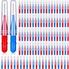 BBTO 100 Pezzi Spazzolino Interdentale Stuzzicadenti Dentali Testa Filo Spazzolino Dentale per l'Igiene Orale Detergenti Stuzzicadenti Flosser Dentale Strumento (Rosso, Blu)