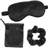Ipetboom Maschera Occhi Fascia per Capelli in Tessuto Nero Set 3 Pezzi e Borsa Portaoggetti e Comfort Muscolare nel per Viaggi