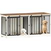 Hzuaneri Mobile Gabbia per 2 Cani con Divisorio, Gabbia Doppia per Cani di Taglia Piccola e Media, Canile in Legno Design Mobile TV con Porte a Fienile, Arredamento Interno, Bianco e Marrone